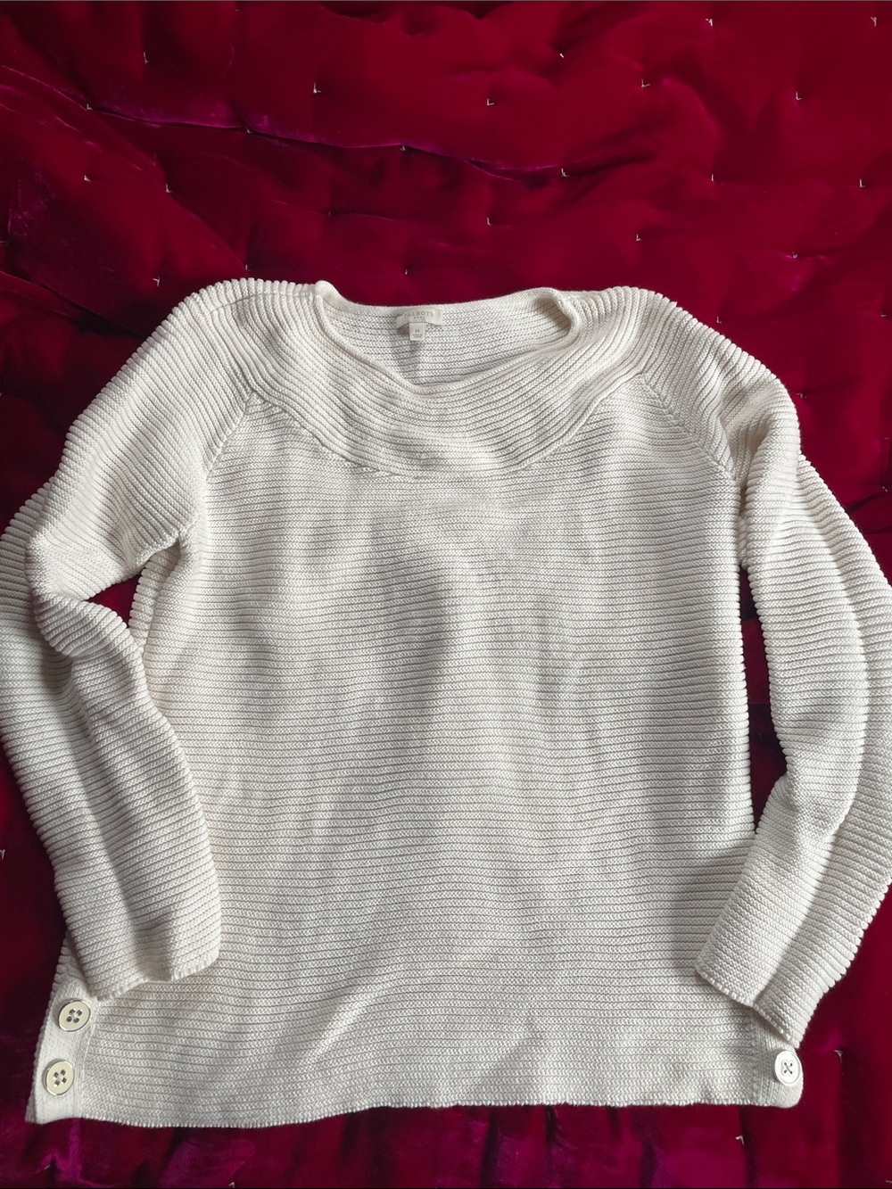 Talbots Cream Button-Hem Crewneck Sweater